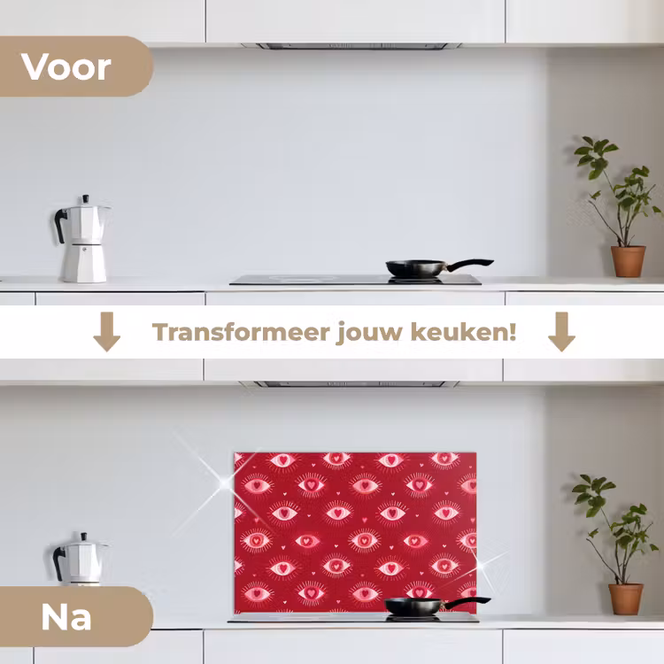 Ogen - Patroon - Roze - Donkerrood keuken achterwand spatscherm klein 900 -voor_na_NL