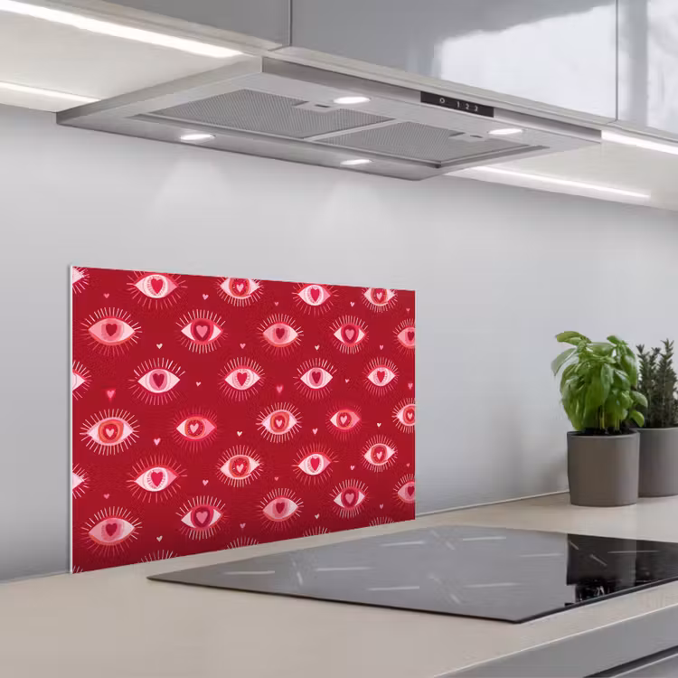 Ogen - Patroon - Roze - Donkerrood keuken achterwand spatscherm klein 900 -3d_schuin