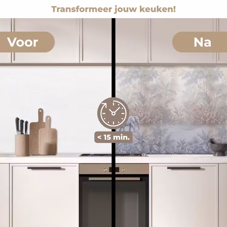 Olifant - Familie - Jungle - Illustratie - Grijs keuken achterwand 2 middel -voor-na2_NL