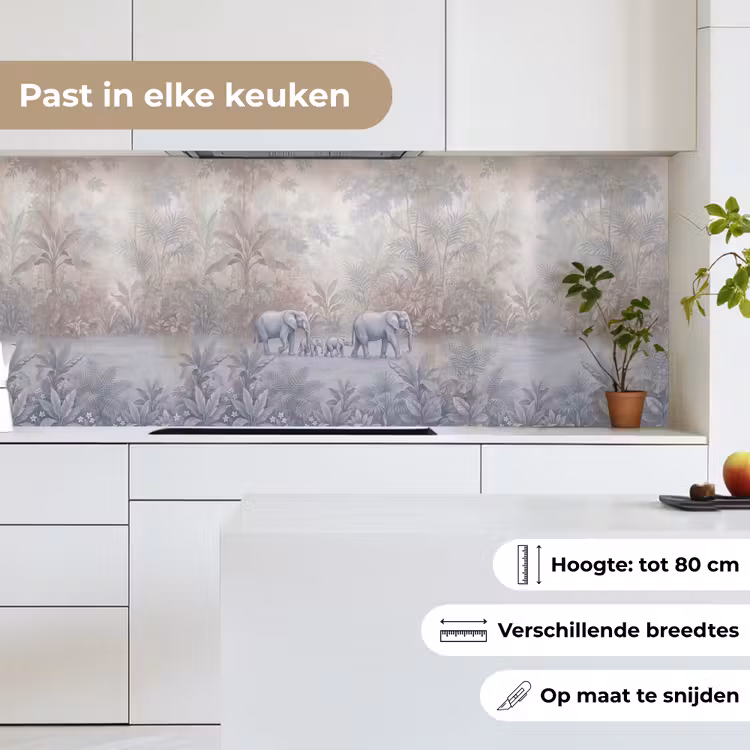 Olifant - Familie - Jungle - Illustratie - Grijs keuken achterwand 2 middel -sfeer4_NL