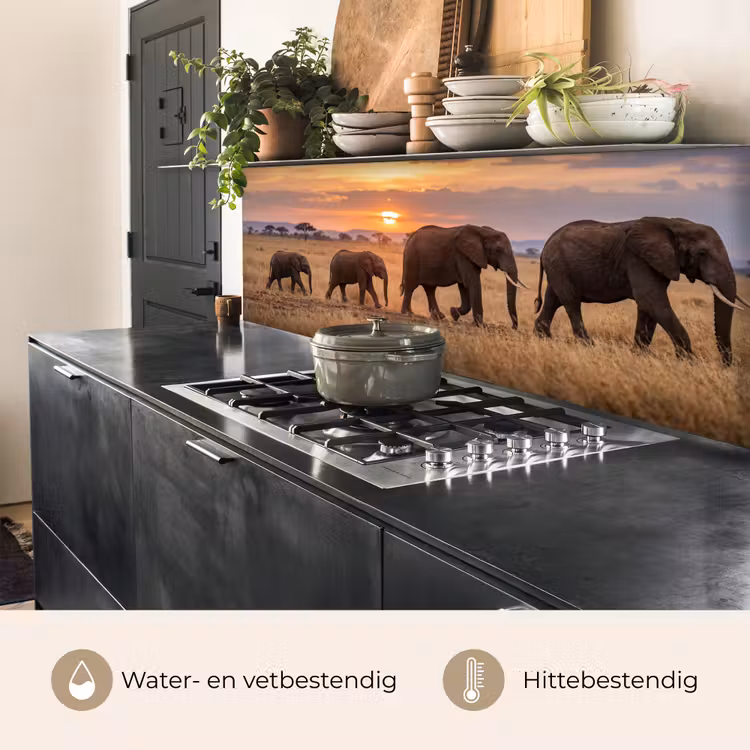 Olifanten - Savanne - Zonsondergang - Afrika - Warm keuken achterwand 2 middel -usp_NL