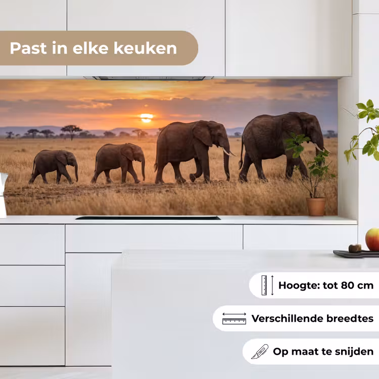 Olifanten - Savanne - Zonsondergang - Afrika - Warm keuken achterwand 2 middel -sfeer4_NL