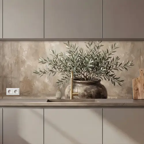 Olijfplant - Aardenpot - Abstract - Beige keuken achterwand 2 middel zz_3dshopping