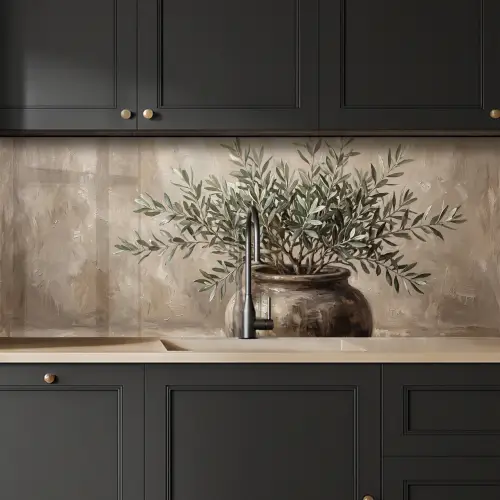 Olijfplant - Aardenpot - Abstract - Beige keuken achterwand 2 middel -sfeer1