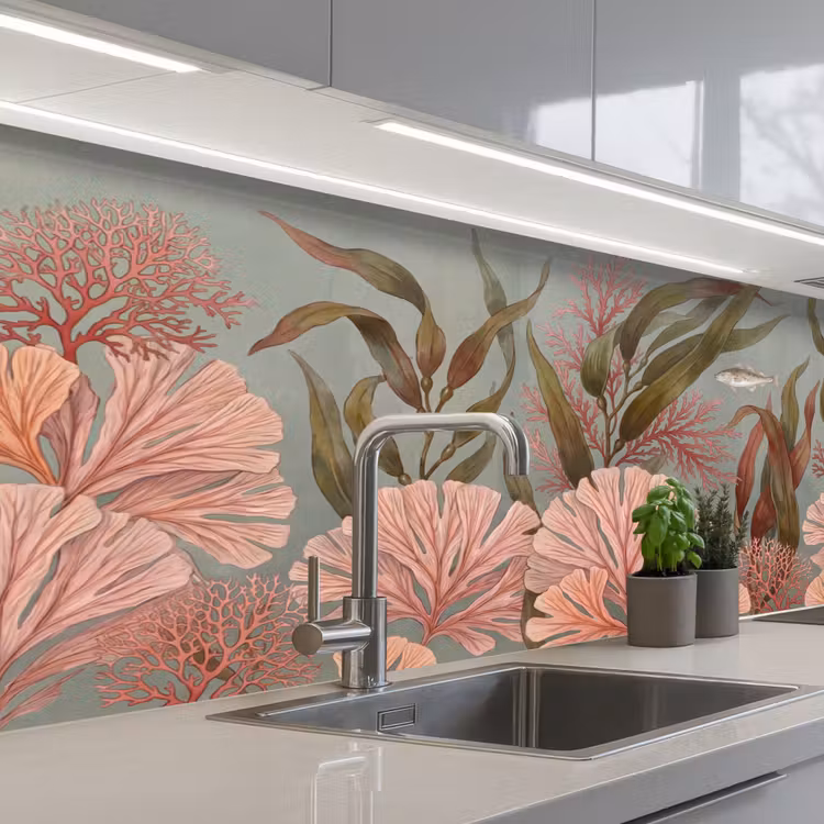Onderwater - Planten - Vis - Vintage - Groen keuken achterwand 2 middel -3d_schuin