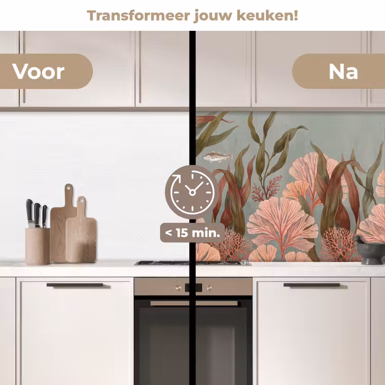 Onderwater - Planten - Vis - Vintage - Groen keuken achterwand 2 middel -voor-na2_NL