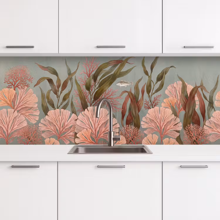 Onderwater - Planten - Vis - Vintage - Groen keuken achterwand 2 middel -3d