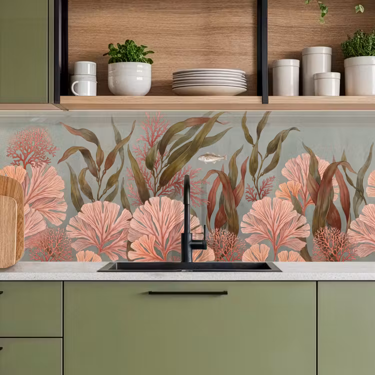 Onderwater - Planten - Vis - Vintage - Groen keuken achterwand 2 middel -sfeer3