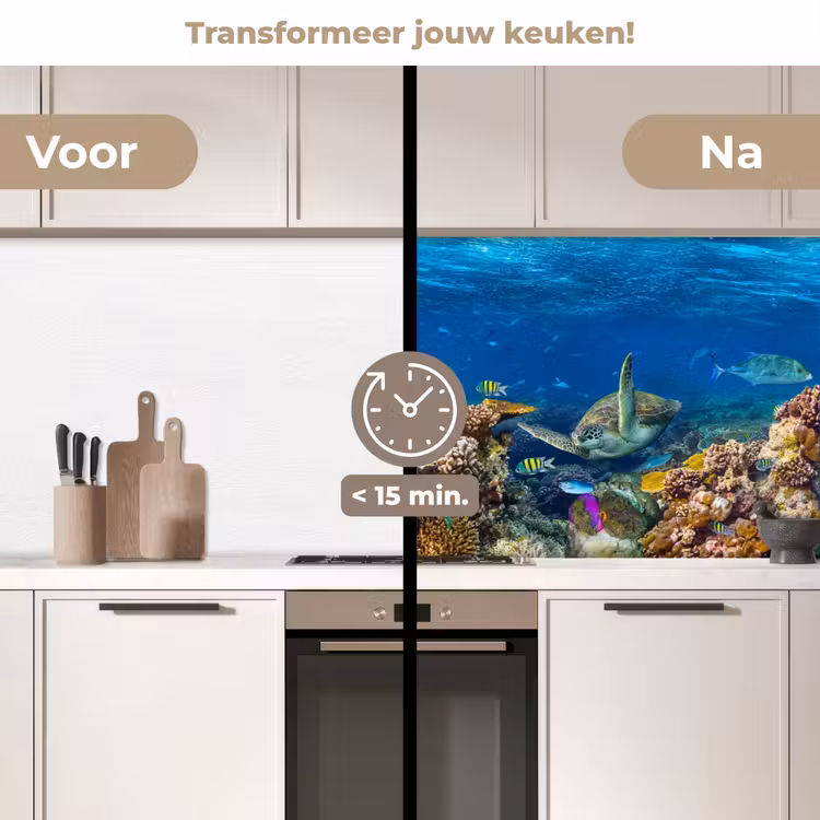 Onderwaterlandschap - Vissen - Schildpad - Blauw keuken achterwand 2 middel -voor-na2_NL