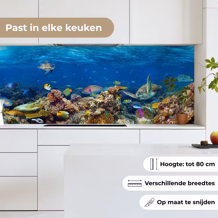 Onderwaterlandschap - Vissen - Schildpad - Blauw keuken achterwand 2 middel -sfeer4_NL