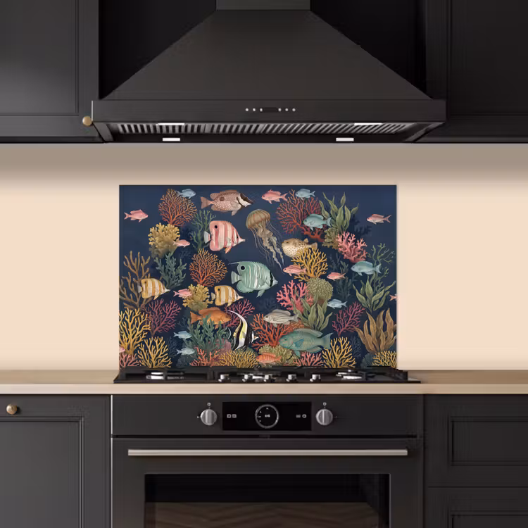 Onderwaterwereld - Vissen - Koraal - Illustratie - Kleurrijk keuken achterwand spatscherm klein -sfeer1