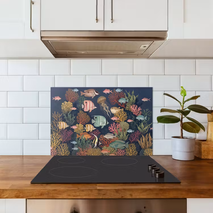 Onderwaterwereld - Vissen - Koraal - Illustratie - Kleurrijk keuken achterwand spatscherm klein -sfeer2