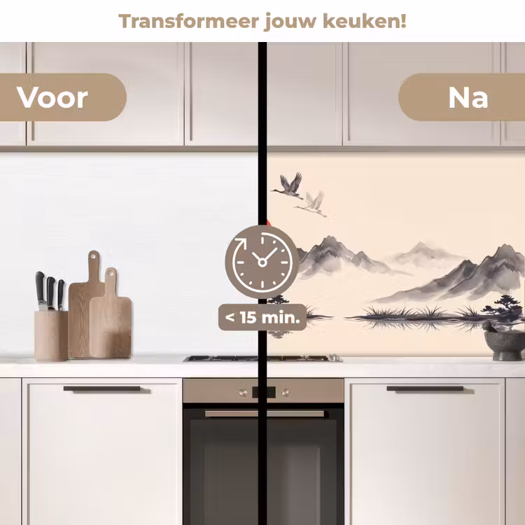 Oosters - Kraanvogels - Landschap keuken achterwand 2 middel -voor-na2_NL