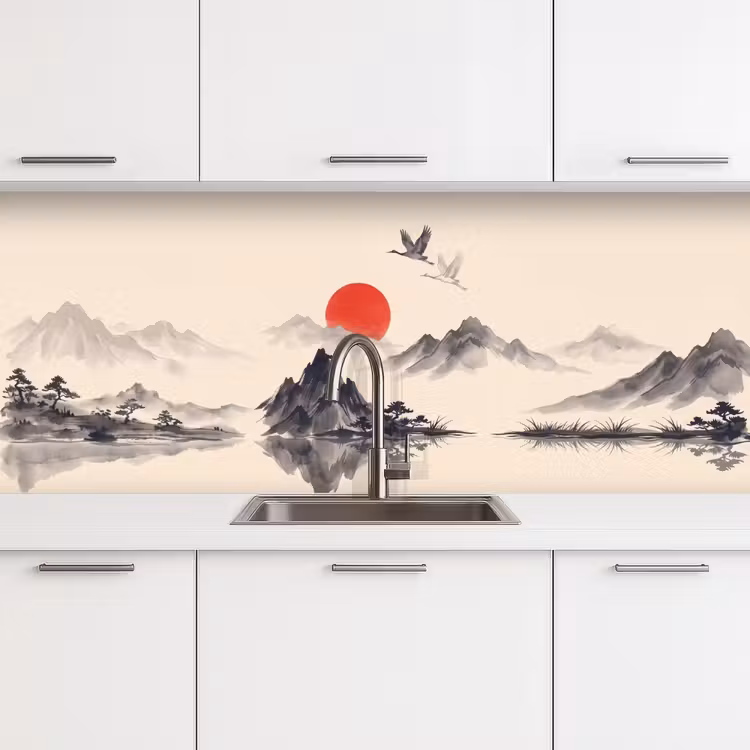 Oosters - Kraanvogels - Landschap keuken achterwand 2 middel -3d