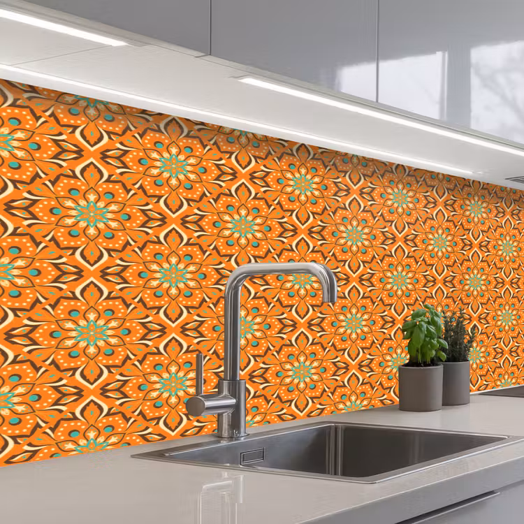 Oranje - Mandala - Design - Bohemian - Vintage keuken achterwand 2 middel 871 -3d_schuin