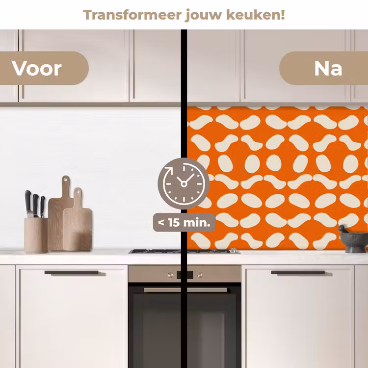 Oranje - Organische vormen - Wit keuken achterwand 2 middel 871 -voor-na2_NL