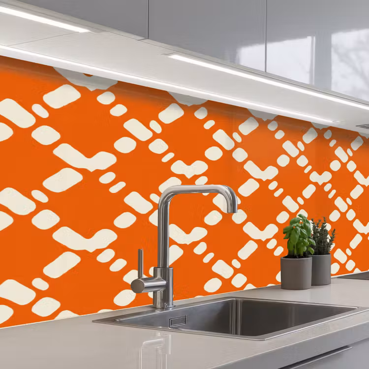 Oranje - Ruitpatroon - Wit keuken achterwand 2 middel 871 -3d_schuin