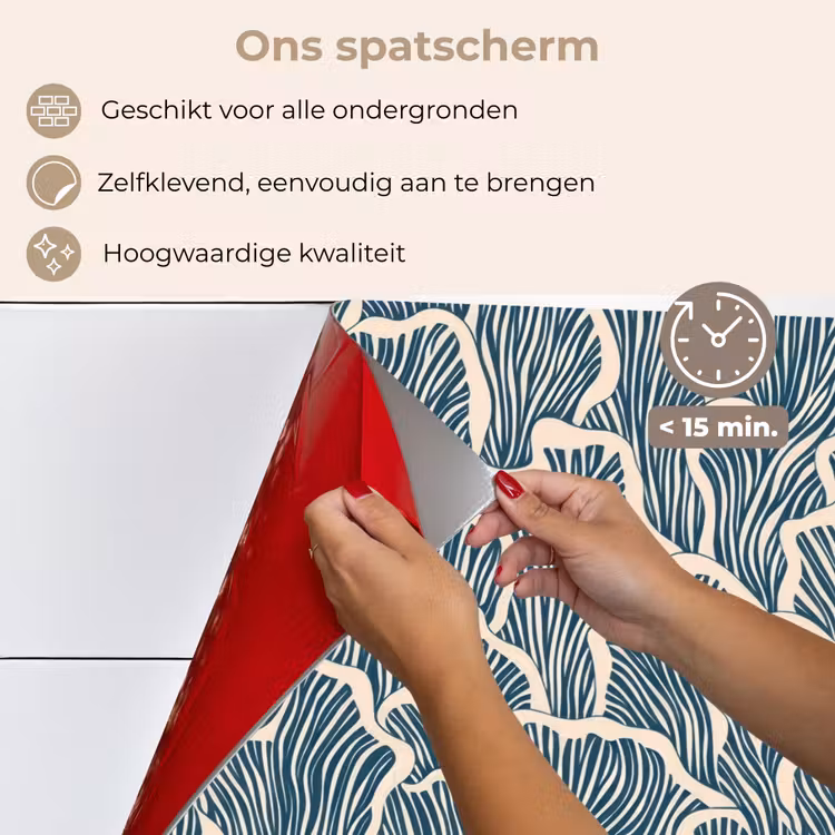 Organisch - Blauw - Crème - Schelpen keuken achterwand spatscherm klein 900 -spatscherm_NL