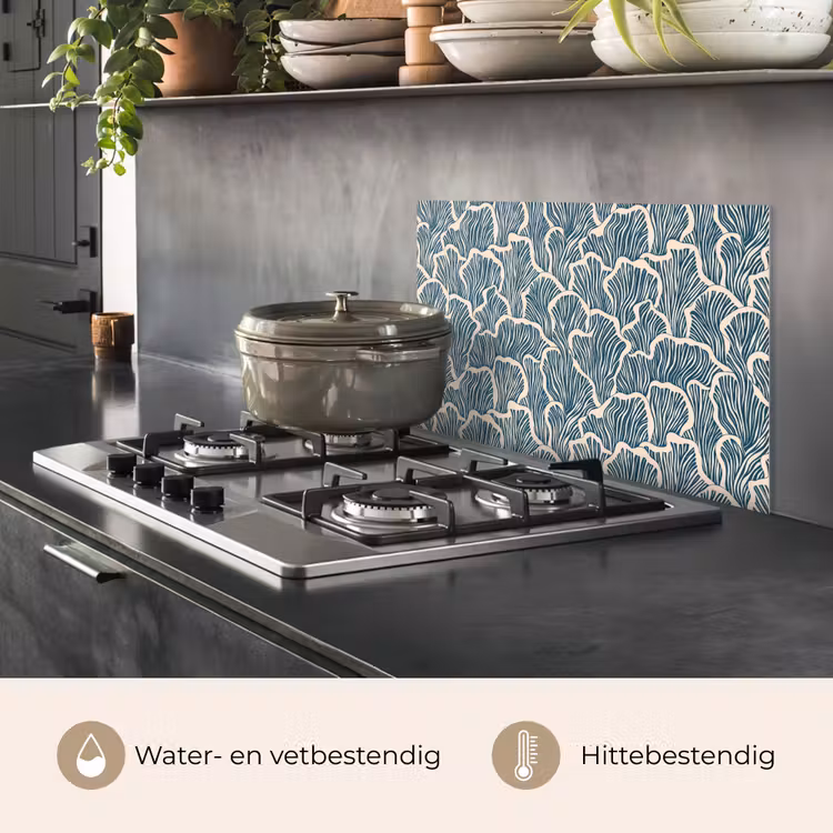 Organisch - Blauw - Crème - Schelpen keuken achterwand spatscherm klein 900 -usp_NL