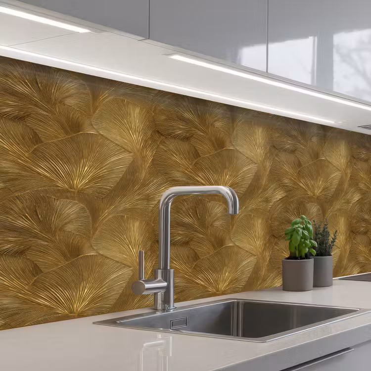 Organisch - Lijnen - Goud keuken achterwand 2 middel 871 -3d_schuin