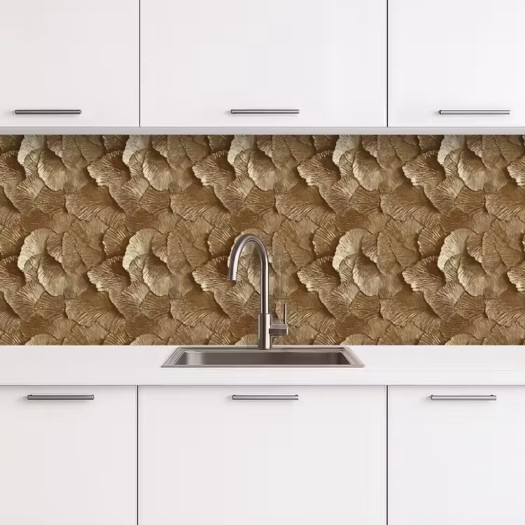 Organisch - Patroon - Bladeren - Goud keuken achterwand 2 middel 871 -3d
