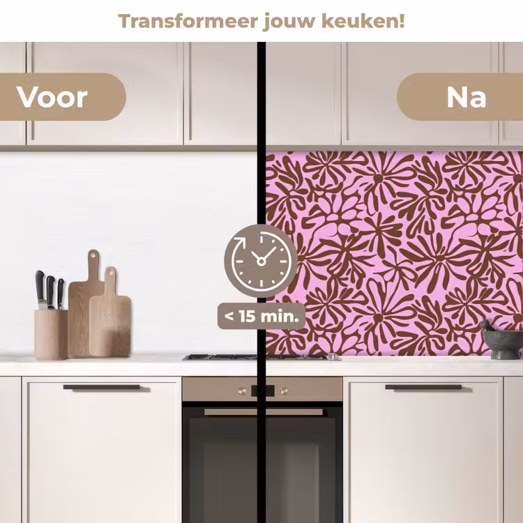 Organisch - Patroon - Roze keuken achterwand 2 middel 871 -voor-na2_NL
