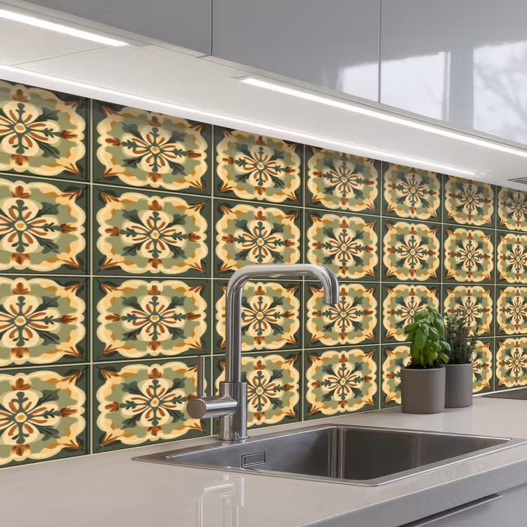 Ornament - Patroon - Groen keuken achterwand 2 middel 871 -3d_schuin