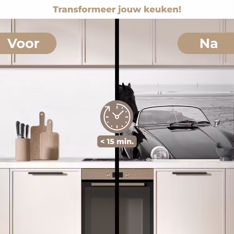 Paard - Auto - Zwart - Wit keuken achterwand 2 middel -voor-na2_NL
