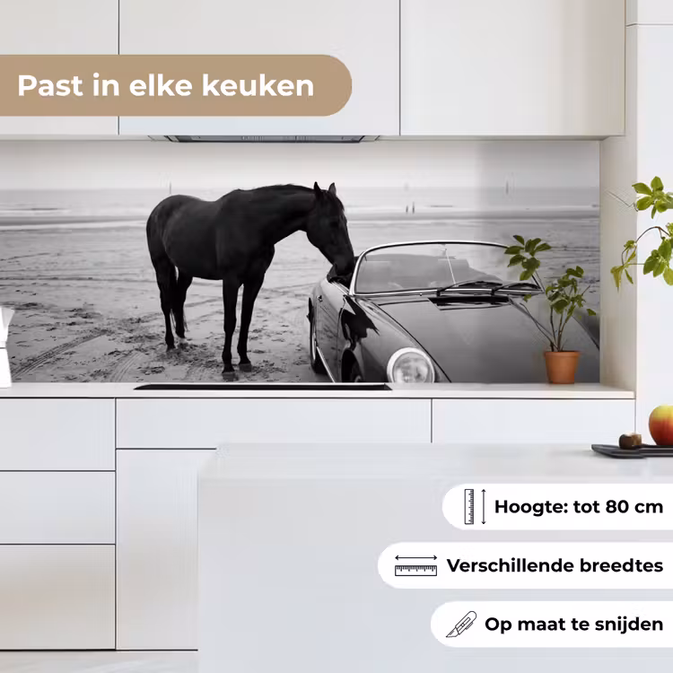 Paard - Auto - Zwart - Wit keuken achterwand 2 middel -sfeer4_NL