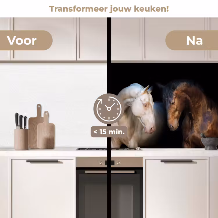 Paard - Dieren - Zwart keuken achterwand 2 middel -voor-na2_NL