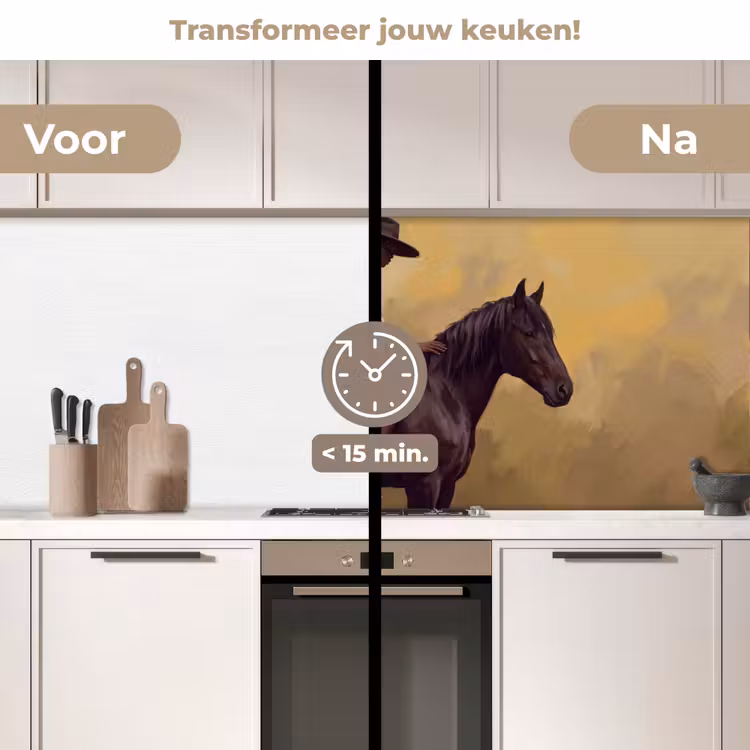 Paard - Klassiek - Oker keuken achterwand 2 middel -voor-na2_NL