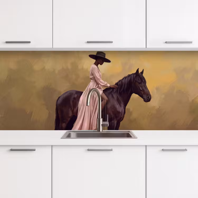 Paard - Klassiek - Oker keuken achterwand 2 middel -3d