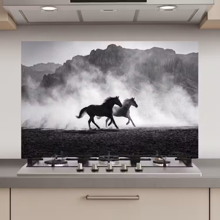 Paard - Ren - Stof - Zwart-wit - Dieren keuken achterwand spatscherm klein -3d_website