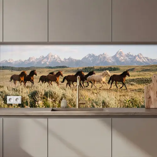 Keuken achterwand - Paarden - Kudde - Bergen - Vrijheid - Wild