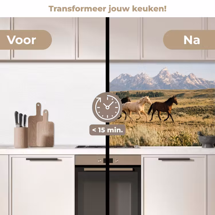 Paarden - Kudde - Bergen - Vrijheid - Wild keuken achterwand 2 middel -voor-na2_NL
