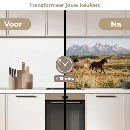 Paarden - Kudde - Bergen - Vrijheid - Wild keuken achterwand 2 middel -voor-na2_NL