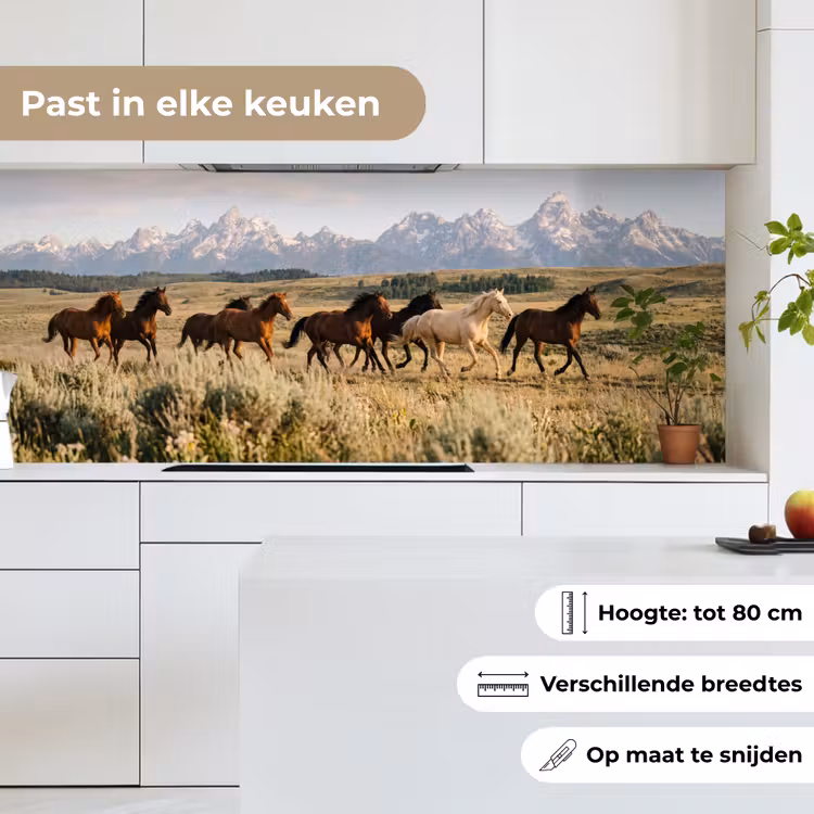Paarden - Kudde - Bergen - Vrijheid - Wild keuken achterwand 2 middel -sfeer4_NL