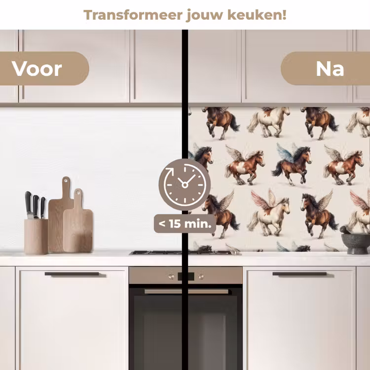 Paarden - Vleugels - Kleurrijk keuken achterwand 2 middel 871 -voor-na2_NL