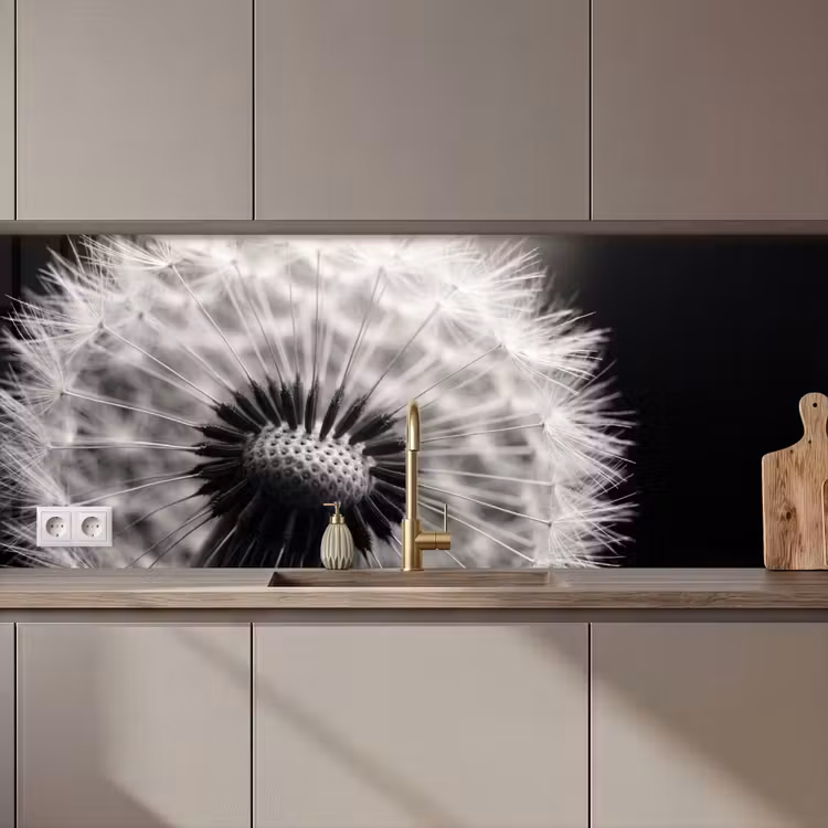 Paardenbloem - Zwart - Wit keuken achterwand 2 middel zz_3dshopping