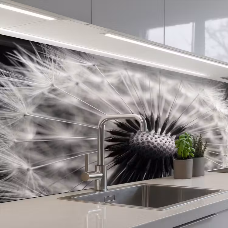 Paardenbloem - Zwart - Wit keuken achterwand 2 middel -3d_schuin