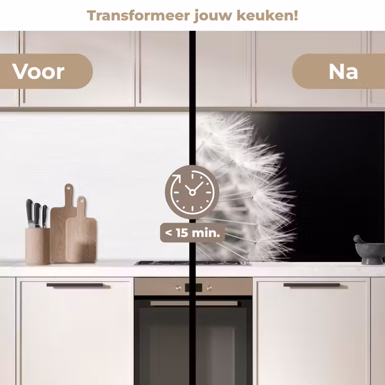 Paardenbloem - Zwart - Wit keuken achterwand 2 middel -voor-na2_NL
