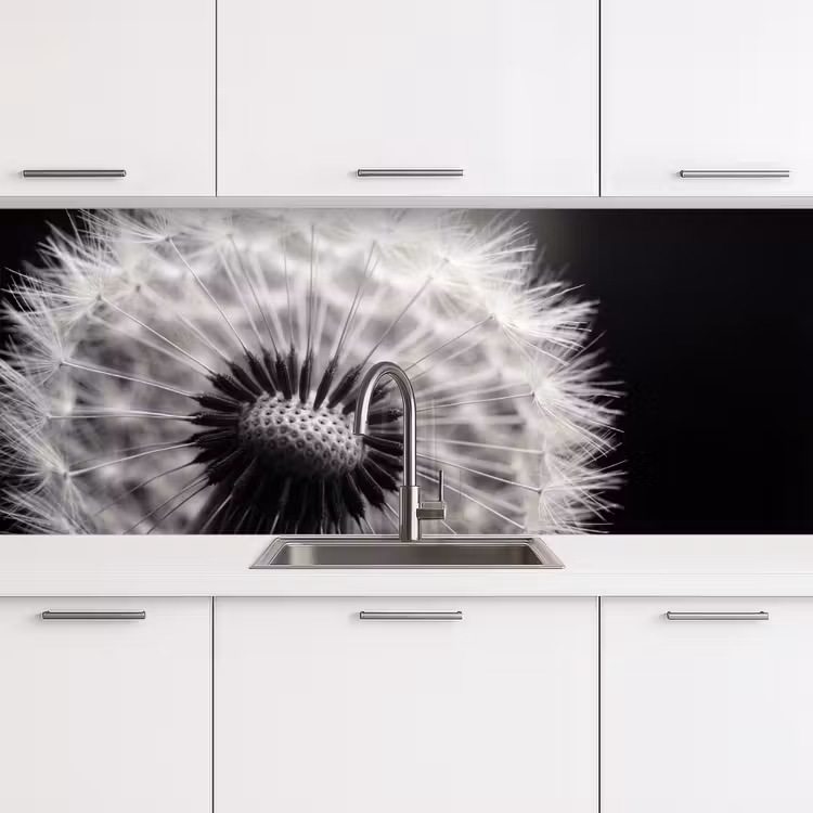 Paardenbloem - Zwart - Wit keuken achterwand 2 middel -3d