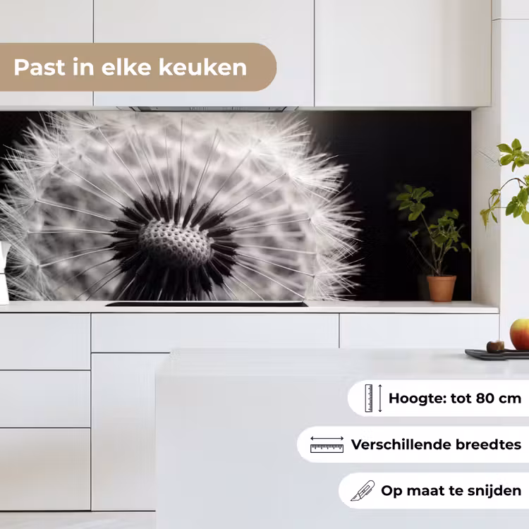 Paardenbloem - Zwart - Wit keuken achterwand 2 middel -sfeer4_NL