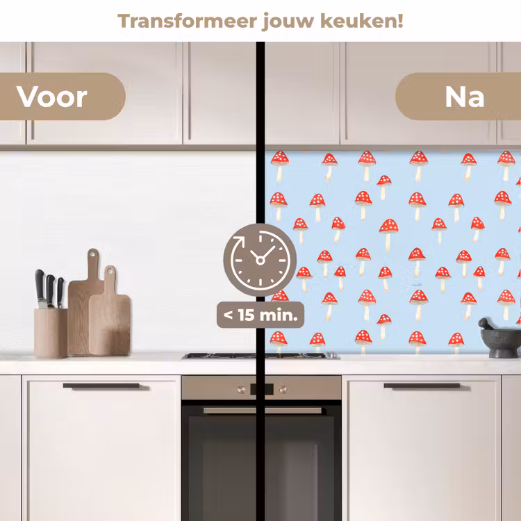 Paddenstoel -Sprookje - Blauw keuken achterwand 2 middel 871 -voor-na2_NL