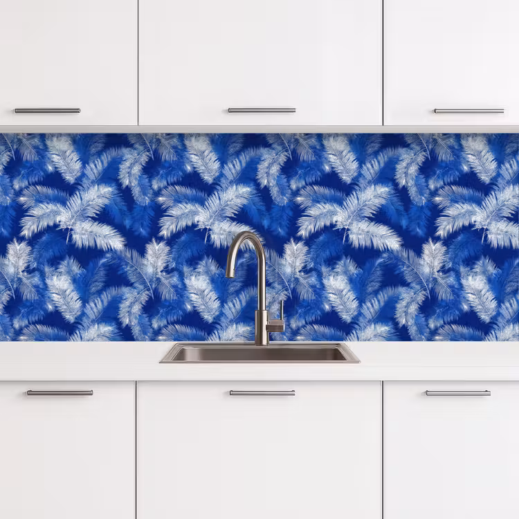 Palmblad - Patroon - Blauw keuken achterwand 2 middel 871 -3d