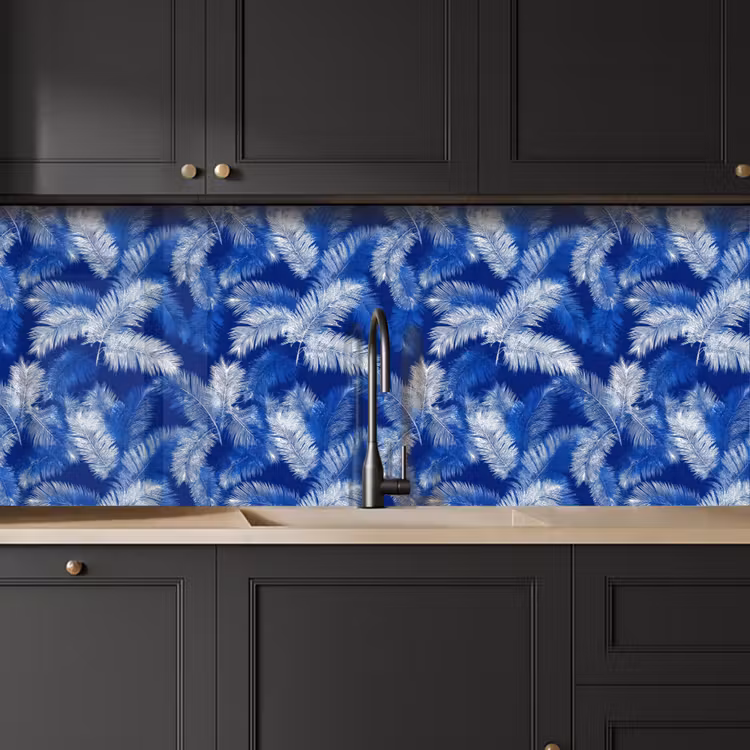 Palmblad - Patroon - Blauw keuken achterwand 2 middel 871 -sfeer1