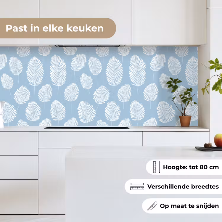 Palmbladeren - Naadloos - Patroon - Pastelblauw keuken achterwand 2 middel 871 -sfeer4_NL