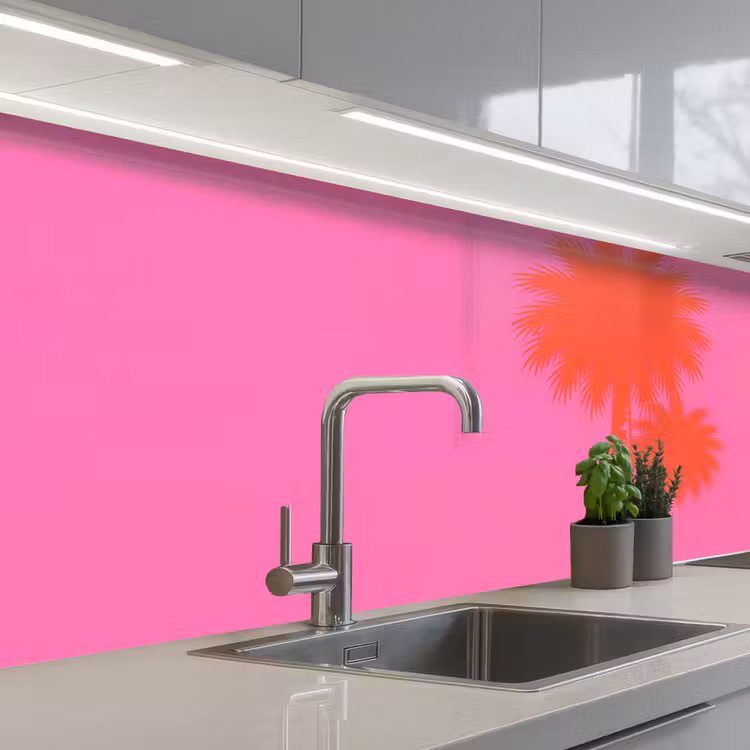 Palmbomen - Modern - Roze keuken achterwand 2 middel -3d_schuin