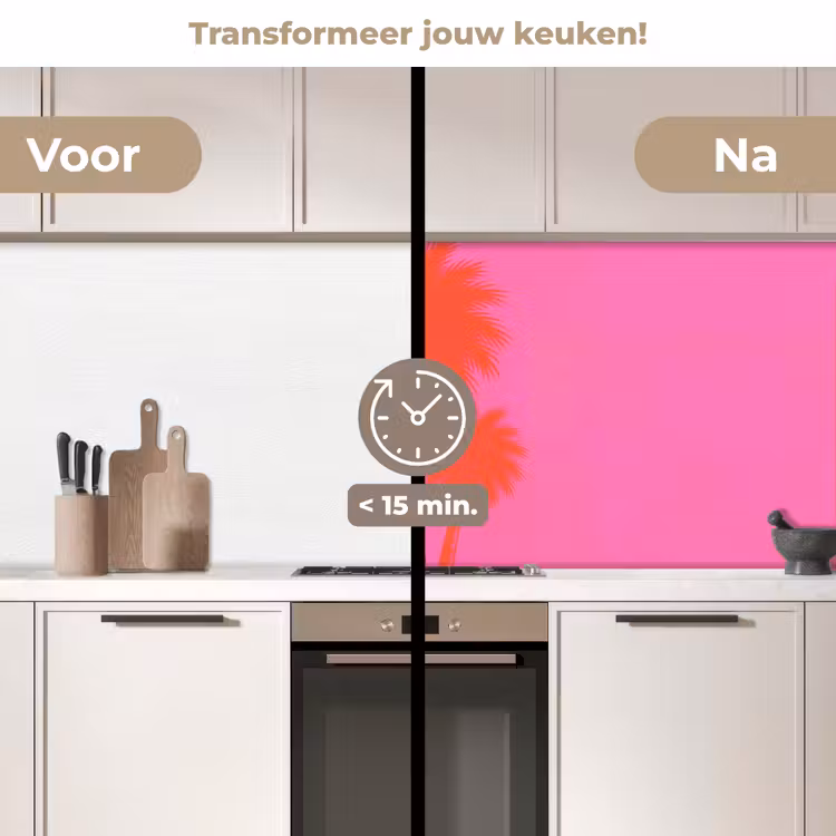 Palmbomen - Modern - Roze keuken achterwand 2 middel -voor-na2_NL