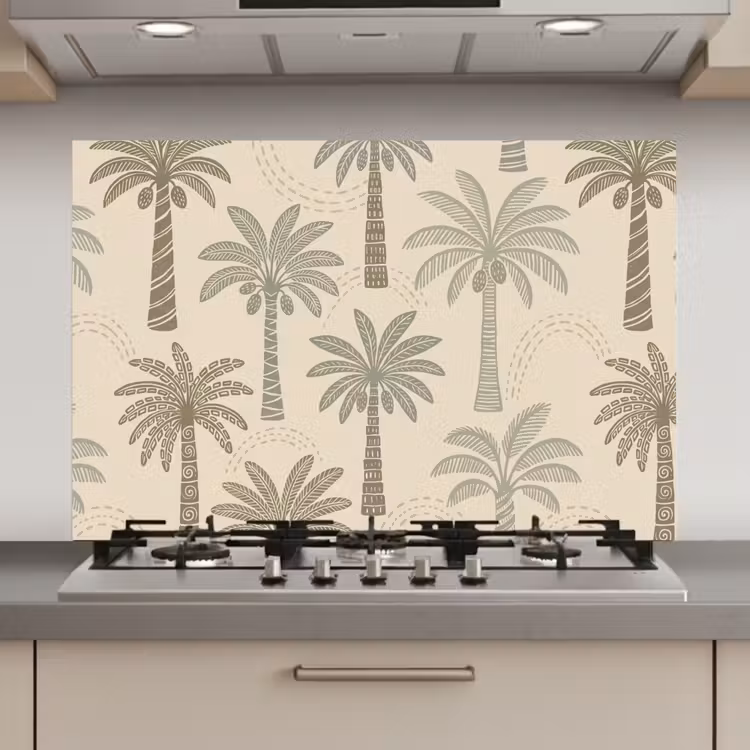 Palmbomen - Patroon - Tropisch - Beige keuken achterwand spatscherm klein -3d_website